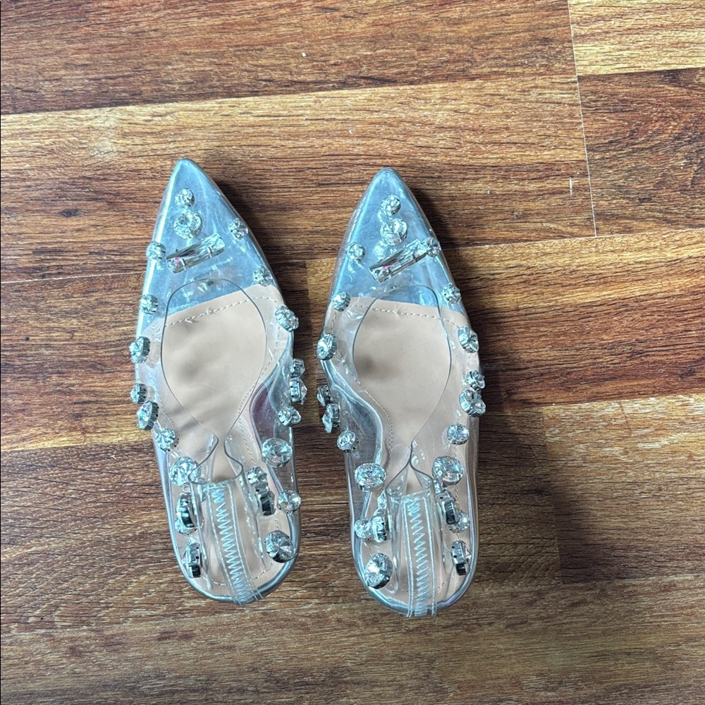 Clear Jeweled Pointed Toe Ballet Flats - Women's